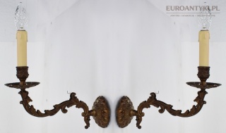 2 duże kinkiety barokowe z mosiądzu.