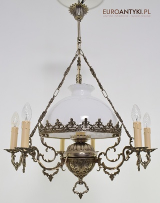 Duży srebrny retro żyrandol z dawnych lat. Lampy rustyk / cottagecore.
