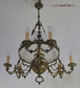 Duży srebrny retro żyrandol z dawnych lat. Lampy rustyk / cottagecore.