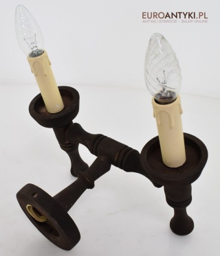 Góralski drewniany kinkiet do wiejskiej chaty. Lampy cottagecore.