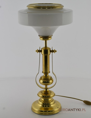 XL! DUŻA stołowa lampa mosiężna z kloszem w stylu vintage retro.