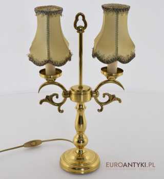 Pałacowa mosiężna lampa stołowa z abażurami - oświetlenie vintage retro