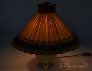 Starodawna lampa stołowa z pięknym abażurem vintage - antyki lampy