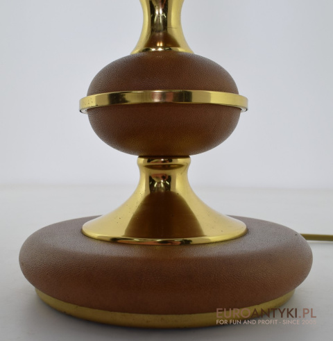 XL! Lampa Stołowa Styl Mid-Century - Elegancka Symfonia Mosiądzu i Skóry