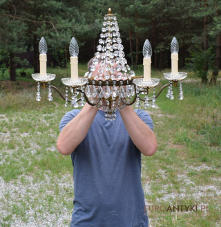 XXL! Wyjątkowy Duży Antyczny Kinkiet z Kryształami - Pałacowe Lampy