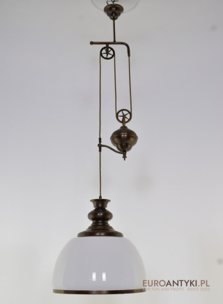 XL Regulowana Lampa z Przeciwwagą - Mosiądz i Szklany Mleczny Klosz