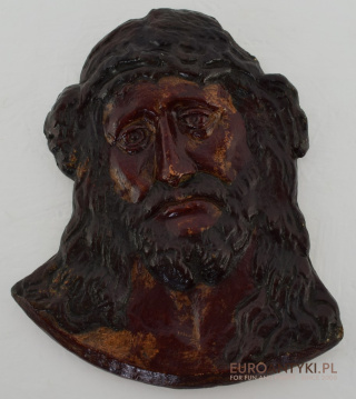 Retro vintage, antyczny odlew gipsowy twarzy Jezusa Chrystua z dawnych lat