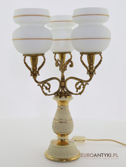 Antyczna lampa stołowa Florentine – porcelana i mosiądz, handmade Italy