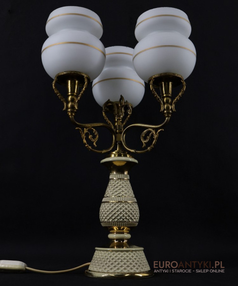 Antyczna lampa stołowa Florentine – porcelana i mosiądz, handmade Italy