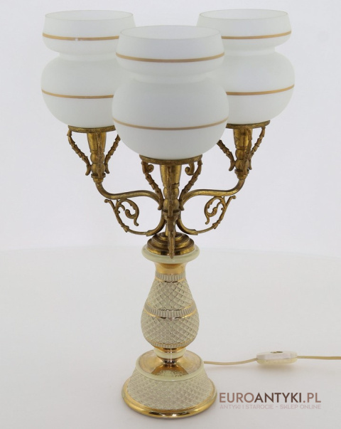 Antyczna lampa stołowa Florentine – porcelana i mosiądz, handmade Italy