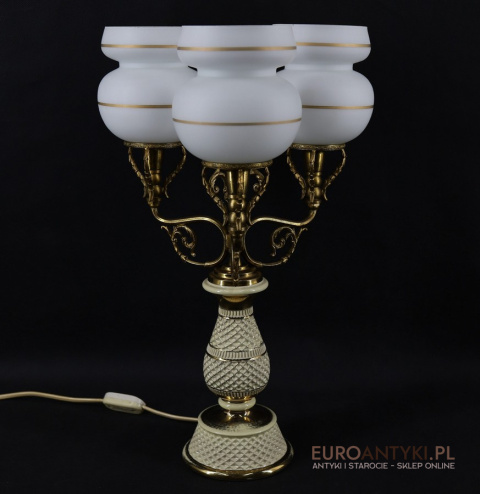 Antyczna lampa stołowa Florentine – porcelana i mosiądz, handmade Italy