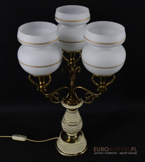 Antyczna lampa stołowa Florentine – porcelana i mosiądz, handmade Italy