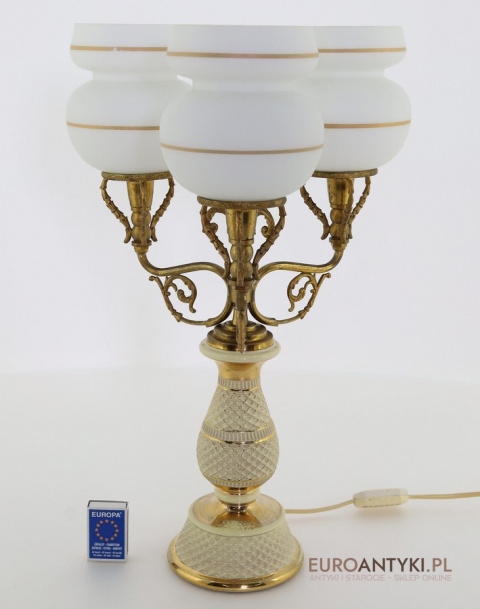 Antyczna lampa stołowa Florentine – porcelana i mosiądz, handmade Italy