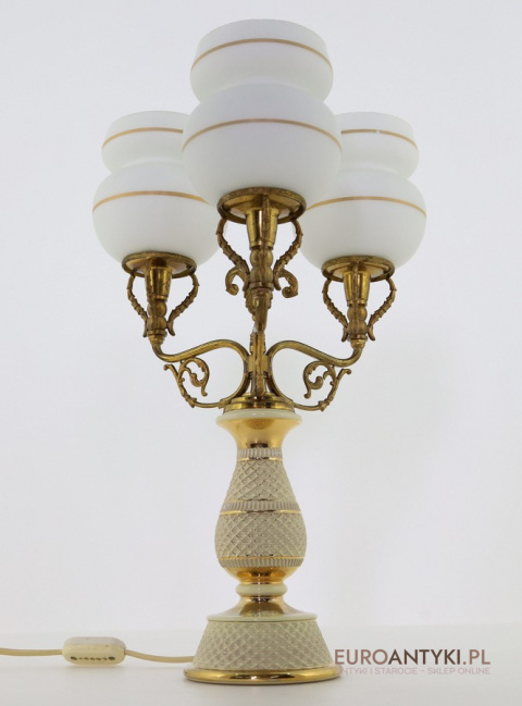 Antyczna lampa stołowa Florentine – porcelana i mosiądz, handmade Italy