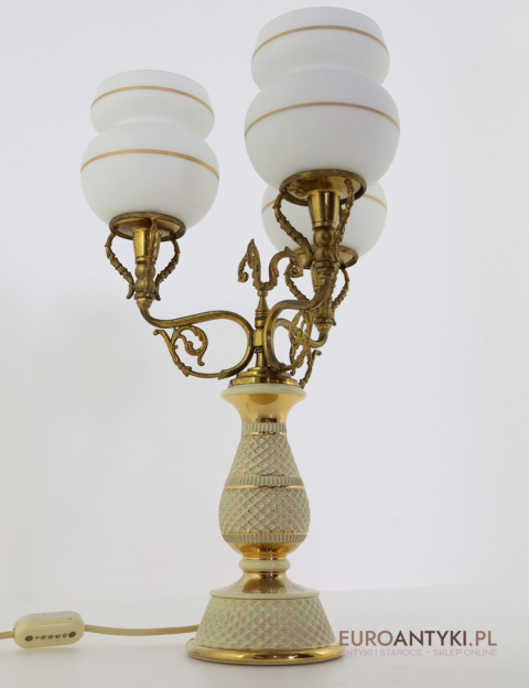 Antyczna lampa stołowa Florentine – porcelana i mosiądz, handmade Italy