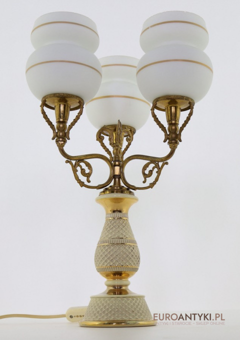 Antyczna lampa stołowa Florentine – porcelana i mosiądz, handmade Italy