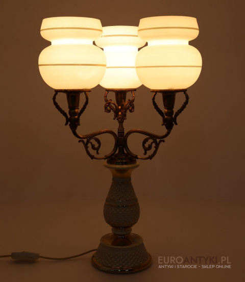 Antyczna lampa stołowa Florentine – porcelana i mosiądz, handmade Italy