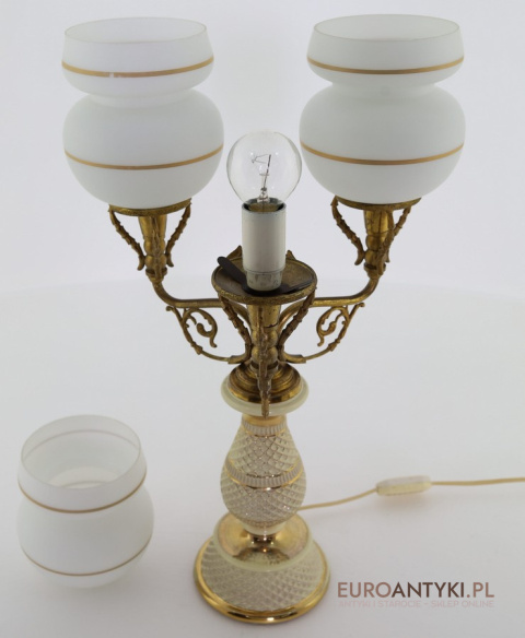 Antyczna lampa stołowa Florentine – porcelana i mosiądz, handmade Italy