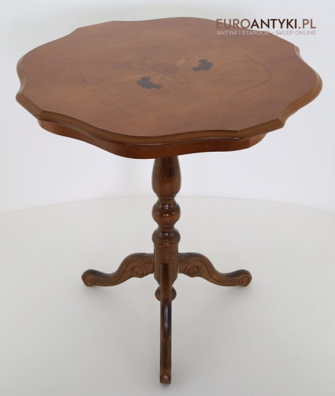 stolik z intarsjami pod kwiaty vintage