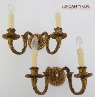 XL! DUŻE! Bogato zdobione stare kinkiety ścienne w stylu Ludwikowskim – antyczne oświetlenie z Francji