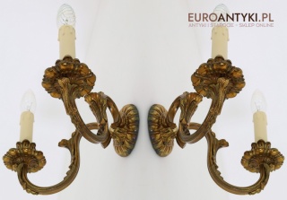 XL! DUŻE! Bogato zdobione stare kinkiety ścienne w stylu Ludwikowskim – antyczne oświetlenie z Francji