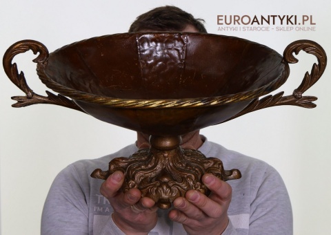 XL! Duża antyczna patera z metalu z końca XIX wieku – dekoracyjna misa na owoce lub dekoracje w stylu retro