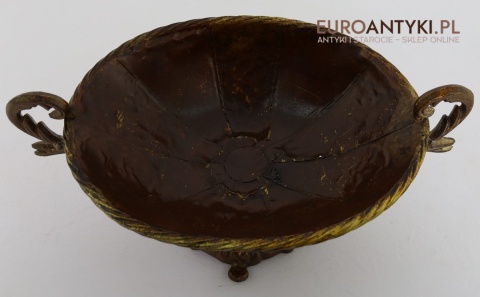 XL! Duża antyczna patera z metalu z końca XIX wieku – dekoracyjna misa na owoce lub dekoracje w stylu retro