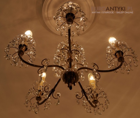 oryginalny żyrandol z kryształkami vintage
