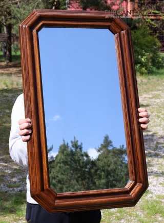 XL! Duże prostokątne lustro w masywnej drewnianej ramie – styl vintage z lat 60. z Francji