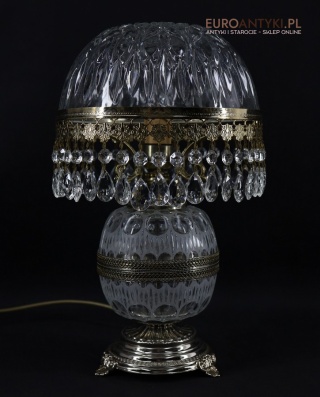 XL! DUŻA! Luksusowa antyczna lampa stołowa kryształowa z połowy XX wieku