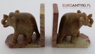 Marmurowe podpórki do książek z motywem słoni – unikatowe retro dekoracje z połowy XX wieku