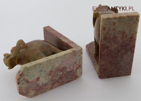 vintage podpórki do książek ze słoniami