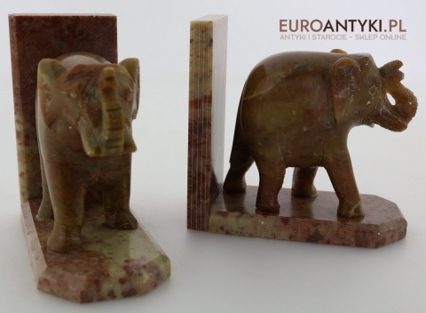 kolekcjonerskie podpórki książkowe słonie z marmuru
