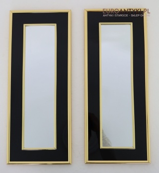 Stylowe lustra ścienne w stylu Art Deco – czarno-złote ramy z mosiądzu – lata 70./80.