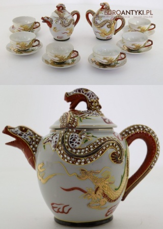 Stylowy serwis do kawy Dragonware z wizerunkiem Gejszy – oryginalna porcelana orientalna do twojego domu lub kolekcji