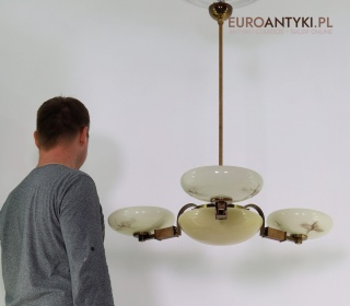 XL! DUŻY! Stylowy żyrandol z lat 1920–1940 w klimacie Art Deco – wyjątkowe oświetlenie retro do salonu, gabinetu lub biura