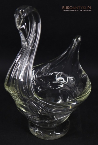 Szklany łabędź – dekoracyjna patera vintage z lat 50. – piękna ozdoba stołu lub witryny