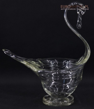 Szklany łabędź – dekoracyjna patera vintage z lat 50. – piękna ozdoba stołu lub witryny