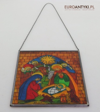 Witraż na szkle – Ręcznie malowana scena Bożego Narodzenia, Narodzinay Jezusa Chrystusa