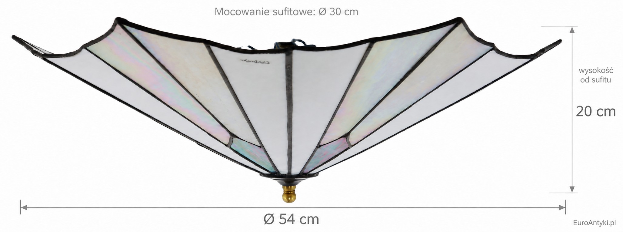 Wymiary plafonu Lichtmehr: średnica 54 cm, wysokość od sufitu 20 cm, mocowanie 30 cm